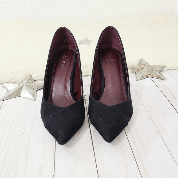 Zara black suede pointed toe pumps size 40 - Picture 2 of 6